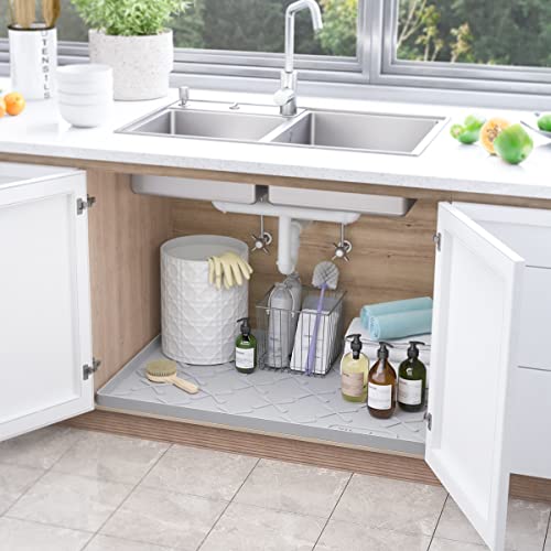 Sikadeer Under Sink Mat For Kitchen Waterproof, 34" X 22" Silicone Under Sink Liner, Hold Up To 3.3 Gallons Liquid, Kitchen Bathroom Cabinet Mat And Protector For Drips Leaks Spills Tray (Grey) #TOP5