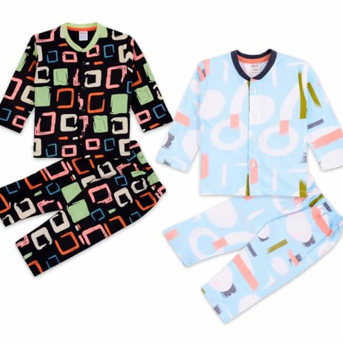 Image of 3BROS Kids Pure Cotton Night Suit Set | Boys Girls Printed Sleepwear Shirt & Pajama Clothing Combo | Soft Breathable Night Dress Outfit | Pack of 2