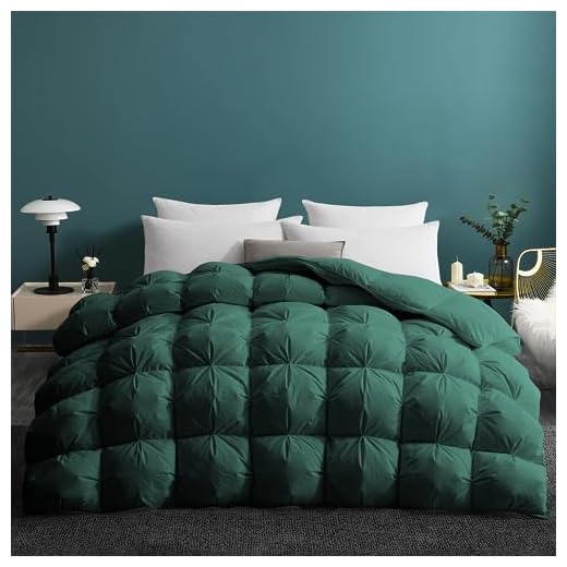 UNIKOME Queen Size Goose Feather Down Comforter - Pinch Pleat All Season Duvet Insert, 20% Extra Fill, 90oz, Cloud-Like Fluffy Hotel Luxury Green Comforter with 100% Cotton Cover (90" X 90")