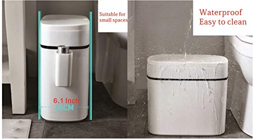 Klgo 12 Liter Slim Plastic Trash Can With Lid,2.6 Gallon Double Barrel Waste Basket,Rectangular Press Garbage Container Bin For Bathroom,Bedroom,Kitchen And Office,White (12 Liter) #TOP3