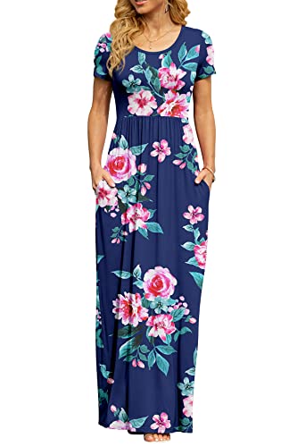 Image of DB MOON Womens 2026 Summer Maxi Dresses Casual Short Sleeve Empire Waist Spring Long Dress with Pockets
