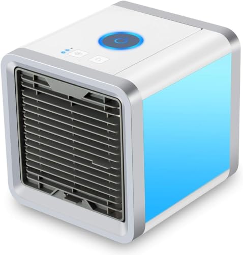 Image of Drumstone (𝗦𝗽𝗲𝗰𝗶𝗮𝗹 𝟱 𝗬𝗲𝗮𝗿𝘀 𝗪𝗮𝗿𝗿𝗮𝗻𝘁𝘆) Compact USB Cooler & Humidifier with 3-Speed Fan | Energy-Saving Evaporative Device for Desk, Bedroom & Travel | Built-in Soft LED Light