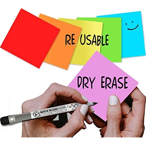 Pastel Dry Erase Sticky Notes 3x3 Reusable Sticky Notes Cute + Dry Erase Markers - Sticks to Any Surface. Fun Post it Notes 3x3 Dry Erase Sticky Notes Small Sticky Notes (Mixed Colors, 6) Cover