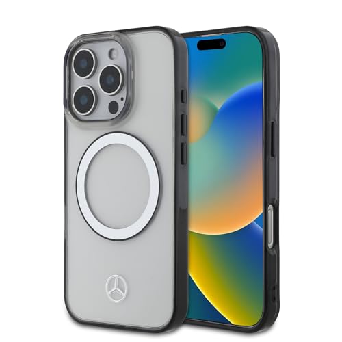 CG Mobile Mercedes-Benz HC Coque de téléphone conçue pour iPhone 16 Pro, Durable, résistante aux Chocs, Compatible avec Magsafe, PC/TPU avec Anneau Noir, Coque Transparente