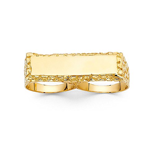 ZenJewels Solid 14k Yellow Gold Mens Two Finger Nugget Ring Band Diamond Cut Textured Genuine 12MM Size 8