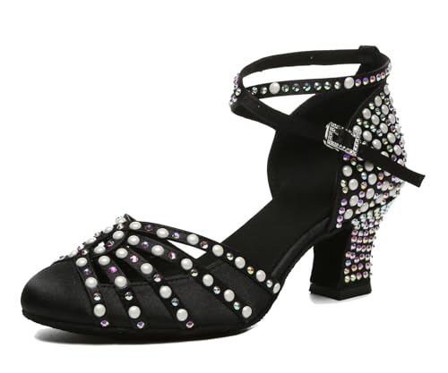 MINITOO Chaussures de danse pour femmes, ballerines à talons hauts avec strass, fermées pour mariage, 36 EU