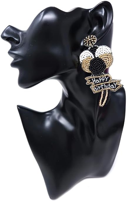 Beaded Happy Birthday BalloonPost Earrings Handmade B-day Earrings - Image 2