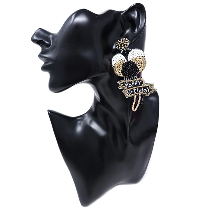 Beaded Happy Birthday BalloonPost Earrings Handmade B-day Earrings2