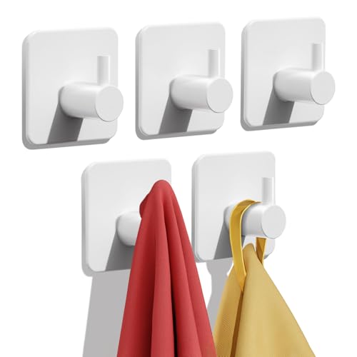 Auxmir Heavy Duty Adhesive Hooks, 5 Pack Stainless Steel Hooks 22 lb, White