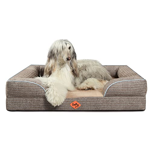 Laifug Large Orthopedic Premium Memory Foam Dog Bed, Dog Sofa with Washable and Removable Suede Cover, Waterproof Liner and Non-Slip Bottom Grey, Large(40''x32''x9'')