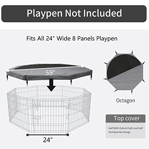 Image of PETIME Top Cover Sun /Rain Proof Provide Shade and Security for Indoor Outdoor Dog Playpen Fits All 24 inch Wide 8 Panels Pet Exercise Pen (Playpen Not Included)