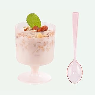 WDF 96Pack 7oz Pink Plastic Dessert Cups With Spoons - Appetizer Cups fo...