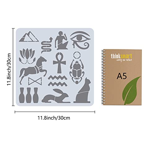 GORGECRAFT 12"X12"Egyptian Symbol Stencil Hieroglyphic Pyramid Templates Animal Eye Pattern Reusable Plastic Drawing Painting Stencils Template for Painting on Card Wall Fabric Canvas Home DIY Crafts - Image 2