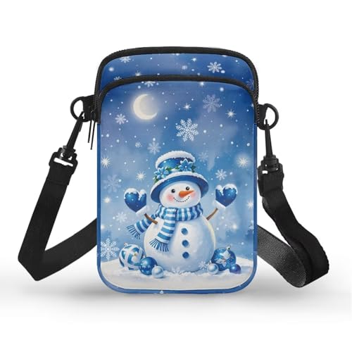 Jolamirel Bolsa tiracolo feminina havaiana tribal pequena para celular, bolsa tiracolo com zíper tartaruga marinha, Boneco de neve fofo e lua, Bolsa transversal pequena