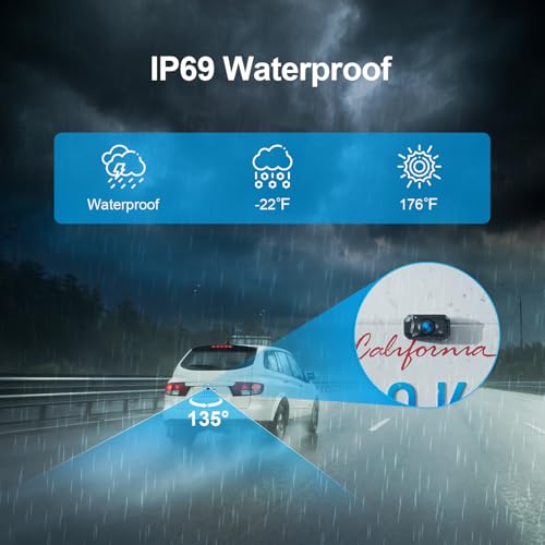 Image of Fookoo HD 1080P 5-inch Wireless Backup Camera, 5 inch Split Screen Monitor Rear View Licence Plate Camera, DIY Guide Lines Wide Angle IP69 Waterproof Easy to Install for Car Pickup Van SUV - DW5CT