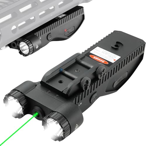 ZBULAR 2200 Lumen Tactical Flashlight with Green Laser Beam Combo Low Profile Design Rechargeable Weapon Light Picatinny Rail mlock Mounted with Momentary Strobe Function Flashlight