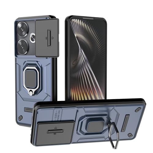 Image of Thermoplastic Polyurethane Camshield Pro Case With Slide Camera Protection And Ring Stand Bumper Back Case Cover For Mi Redmi Turbo 3 5G (Blue)