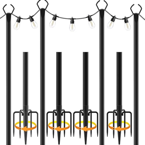 AHRLHR 4 Pack 3M String Light PolesMetal Light Poles for Outside String Lights Freestanding Outdoor Light PolesHanging Light Poles for Patio Backyard Garden Deck Party Wedding