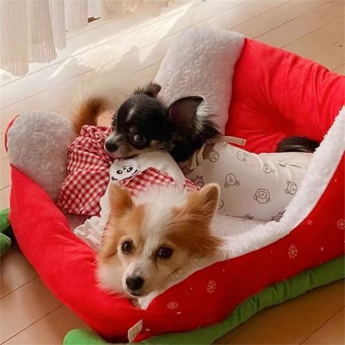 Christmas Sleigh Cat Bed, Festive Plush Comfortable Dog Bed - Christmas Sleigh for Indoor Small Medium Large Pets (Red) - Image 3
