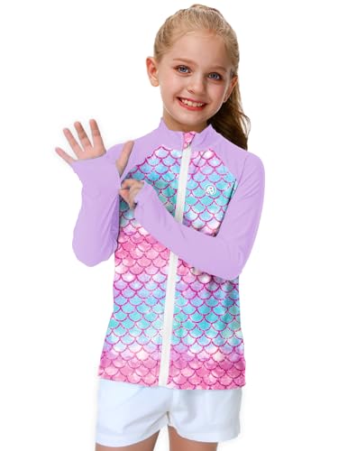 Image of AOBUTE Unisex Kids Zipper Rash Guard Boys UPF 50+ UV Protection Sun Shirt with Thumb Hole 3-12 Years