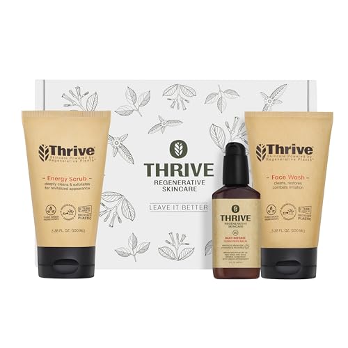 Thrive Natural Care Vacation Skin Care Set - Face Scrub, SPF30 and Face Wash - Vegan & Cruelty Free