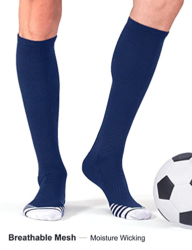 Fitrell 2 Pack Baseball Soccer Softball Socks For Youth Men & Women Over-The-Calf Knee High Socks, Navy Blue, Medium #TOP3