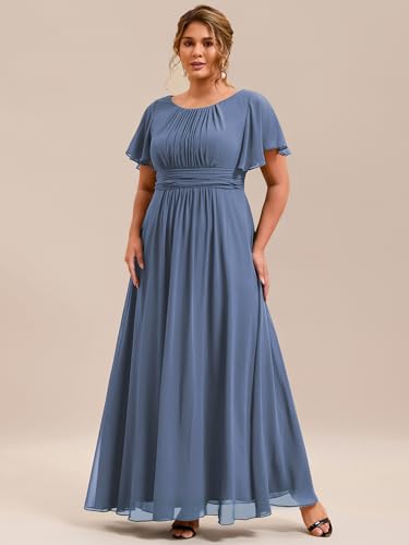 Image of Ever-Pretty Plus Elegant Formal Dresses for Curvy Women Round Neck Short Sleeves Chiffon Bridesmaid Mother of The Bride Dress