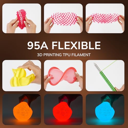Image of AMOLEN 95A TPU 3D Printer Filament, 1.75mm Glow in The Dark Orange, Soft TPU Flexible 3D Printing Filament, Best with UV Lamps, 1kg Spool, Dimensional Accuracy + /- 0.02 mm, Fit Most 3D Printers