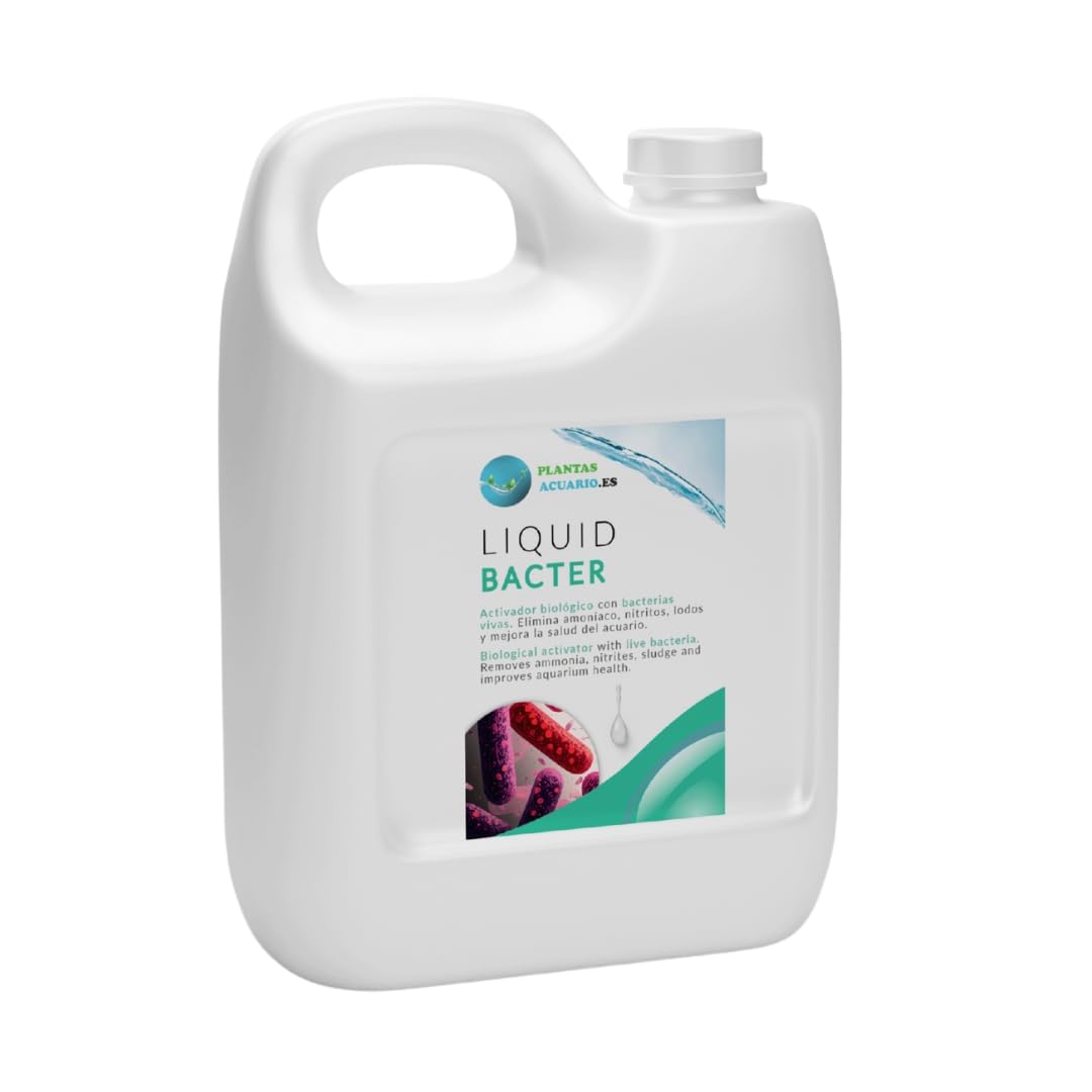 Liquid Bacter 5L - Bacterias Vivas para Acuario Dulce y Marino PlantasAcuario - Ciclado Rápido, Elimina Lodos y Clarifica y Mejora el Agua - Fórmula 5 Cepas - Seguro para Peces e Invertebrados.