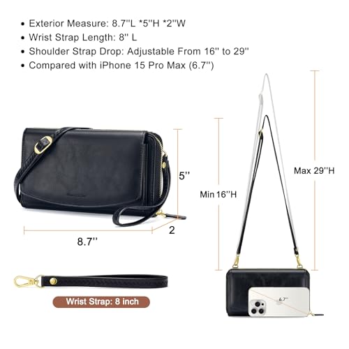 Peacocktion Womens Crossbody Wristlet Wallets with Cell Phone Pocket RFID Vegan Leather Cross Body Purses Travel4