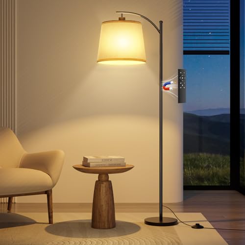 Miootly Lampe sur Pied, Lampadaire sur Pied Salon avec Télécommande, Lampe Salon Arc Dimmable avec Interrupteur au Pied, 3 Températures de Couleur, Adaptée au Salon, Chambre et Bureau