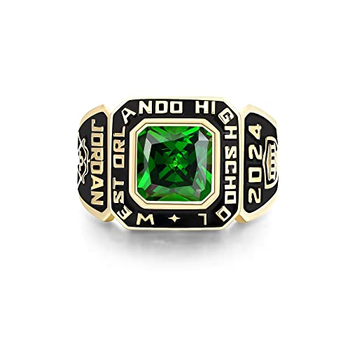 JNJ Men's Class Ring, personalized for high school and college graduates, Sterling Silver, Birthstone Class Ring, Suqare Men's Ring, Classic Collection -Jour Nouveau Jewelry2