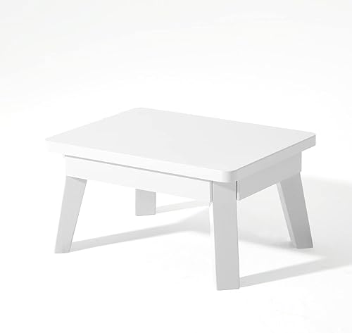 HOUCHICS Taburete blanco de un solo paso para adultos y niños, taburete de madera para cocina, baño, dormitorio