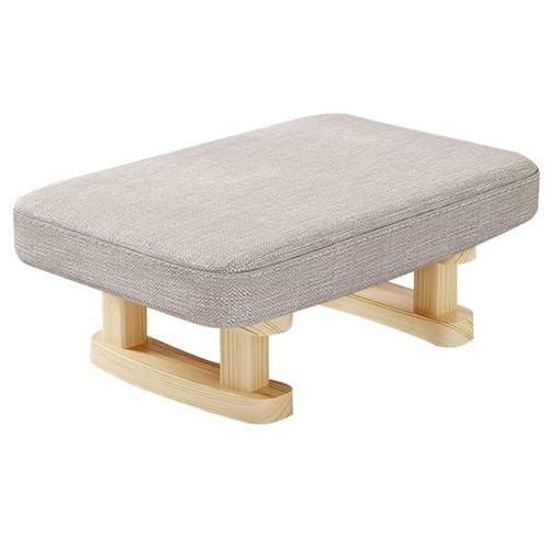 Taburete de lino capitoné artesanal y reposapiés bajo de madera noble 2