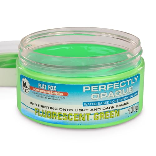 Flat Fox Tinte auf Wasserbasis, Siebdruck, blickdicht, 100 g, fluoreszierendes Grün