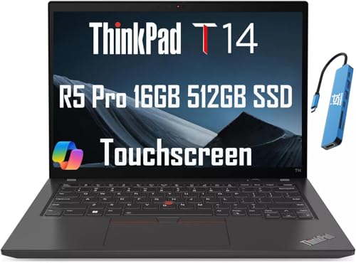 Image of Lenovo ThinkPad T14 Business Laptop (14 inch FHD+ Touchscreen, AMD Ryzen 5 PRO 6650U (>Intel i7-1165G7), 16GB RAM, 512GB SSD), Backlit, Fingerprint, 1080p Webcam, Wi-Fi 6E, IST HUB, Win 11 Pro