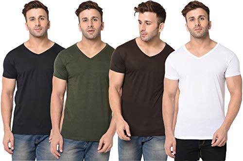 Image of JANGOBOY Men's Solid Half Sleeve V-Neck Cotton Blend T-Shirt