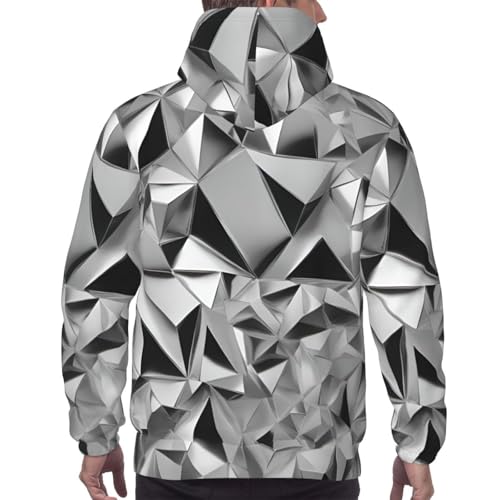Sweat à capuche noir XXL pour homme avec motif géométrique argenté pour toutes saisons