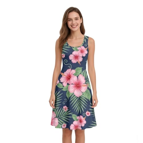 Image of Dreaweet Casual Sleeveless Dresses for Women Girls, Round Neck Tank Dresses with Pockets Summer Sundress Size XS-4XL