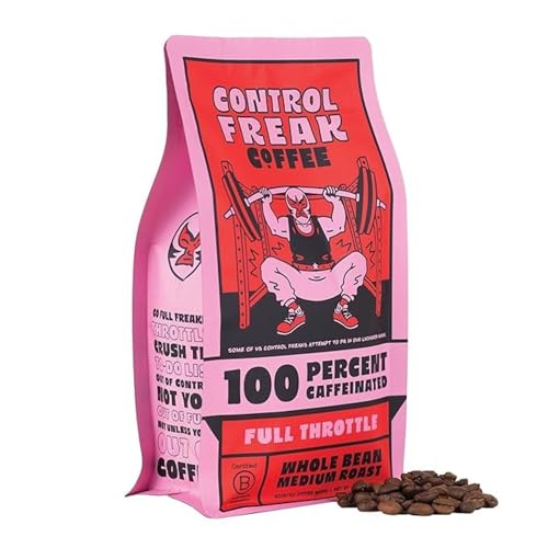 Control Freak Coffee Full Throttle - 100% Caffeine Whole Bean Coffee (12 Oz) | High Caffeine Strong Blend | Freshly Roasted Specialty Coffee Beans | Bold Flavor, Smooth Roast Balanced Espresso