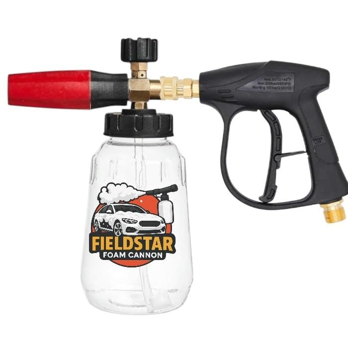Image of Fieldstar Car Pressure Washer Gun with Transparent Foam Cannon | Heavy Duty Car Wash Foam Gun with 1 /4 inch Quick Connector & 1L Bottle | Compatible with STARQ,Vantro, Aimex,Shakti, iBELL