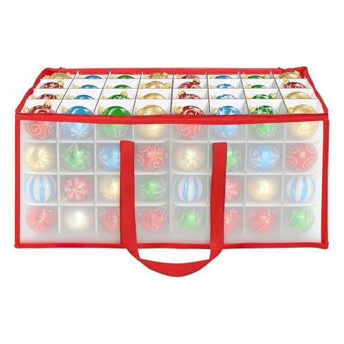 Vinsani Bauble Christmas Tree Decoration Storage Box Foldable Ornament Organiser with Zip Closure & Side Handles Secure & Dust-Free Xmas Décor Storage