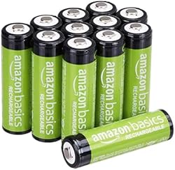 Amazon Basics 12-Pack Rechargeable AA NiMH Performance Batteries, 2000 mAh, Recharge up to 1000x Times, Pre-Ch
