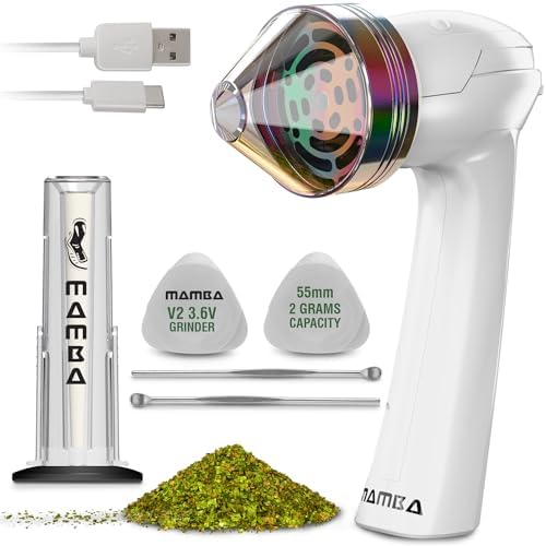 Mamba Loader XL V2-55 Electric Herb Grinder , USB Rechargeable Automatic Grinder Fast Mill with Aluminum Alloy Head, includes Herb and Spices Holding System (White)