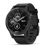Garmin Fenix 5 Plus, Premium Multisport GPS Smartwatch, Features Color TOPO Maps, Heart Rate Monitoring, Music and Garmin Pay, Black with Leather Band