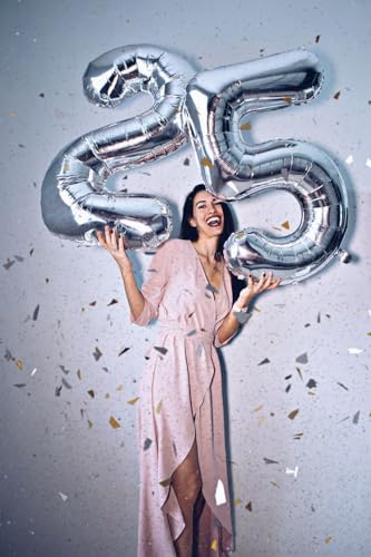 Image of 50 Balloon 40 inch Silver Number Balloons for 50 Birthday Party Decorations | Saturated Color, Large 40 in, With Straw & Hanging Hole, For Graduation Season, Thanksgiving, Anniversary, Christmas