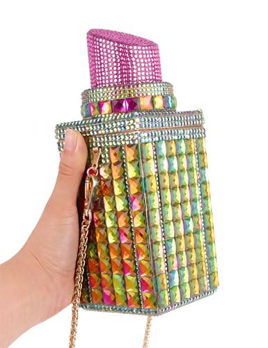 Image of Women Lipstick Shape Inlaid Rhinestone Crystal Glitter Evening Bags Purses Clutch Sparkly Banquet Handbag | Lipstick Shape
