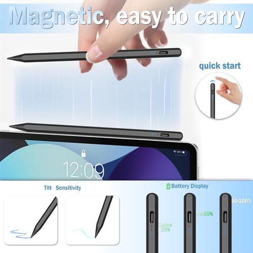 Image of Stylus Pen for iPad, 15 mins Fast Charging Apple iPad Pencil with Palm Rejection, Tilt Sensitivity, Work for 2018-23 iPad Air 3 /4 /5, iPad mini 5 /6, iPad 6 /7 /8 /9 /10, iPad Pro 11 inch and 12.9 inch (Black)