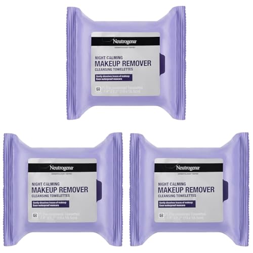 Neutrogena Night Calming Makeup Remover Wipes 75 Pack|Cleansing Wipes dissolve traces of dirt, oil & make-up|With no heavy residue|No need to rinse|Gentle for sensitive eye area,contact lens wearers