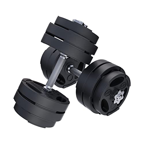 Gorilla Sports® Dumbbells - 40 Lb / 60 Lb Total Weight, Pair, Spinlock Collars, Anti-Slip Handle, Plastic Coated, Black - Hand Weights Set, Adjustable Weights, Strength Training, Workout, Home Gym #TOP30